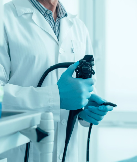 A doctor working with medical instruments.